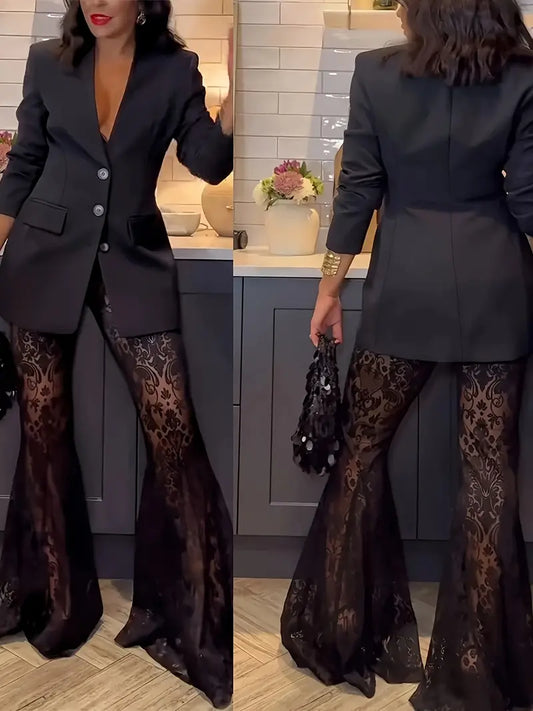 Elegant V-Neck Long Sleeve Blazer Jacket