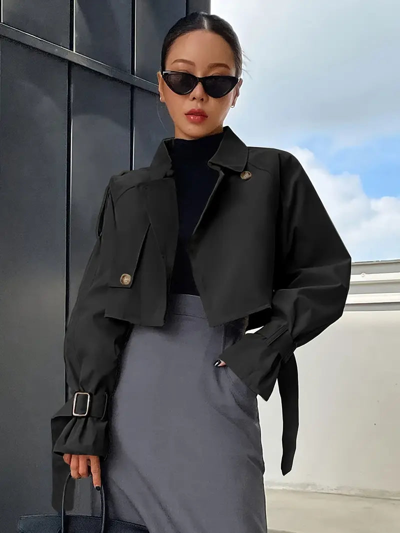 Chic Button-Up Raglan Sleeve Windbreaker