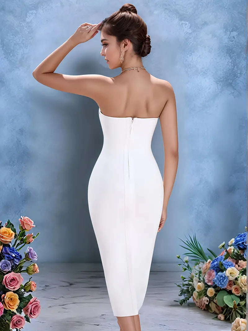2025 Tight Fitted Dress Shoulder Metallic Trim High-Waist