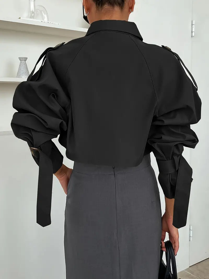 Chic Button-Up Raglan Sleeve Windbreaker