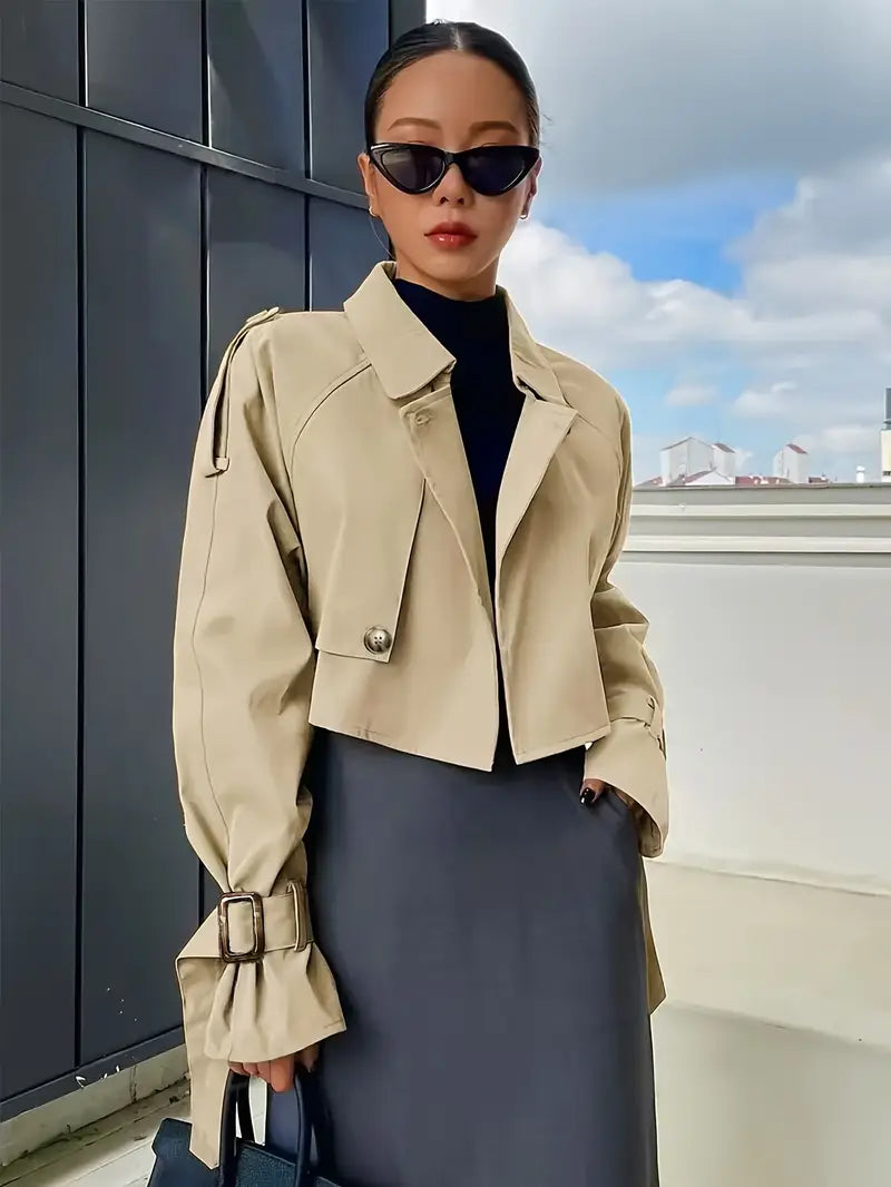 Chic Button-Up Raglan Sleeve Windbreaker