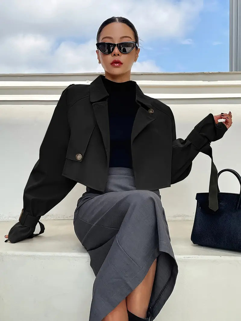 Chic Button-Up Raglan Sleeve Windbreaker