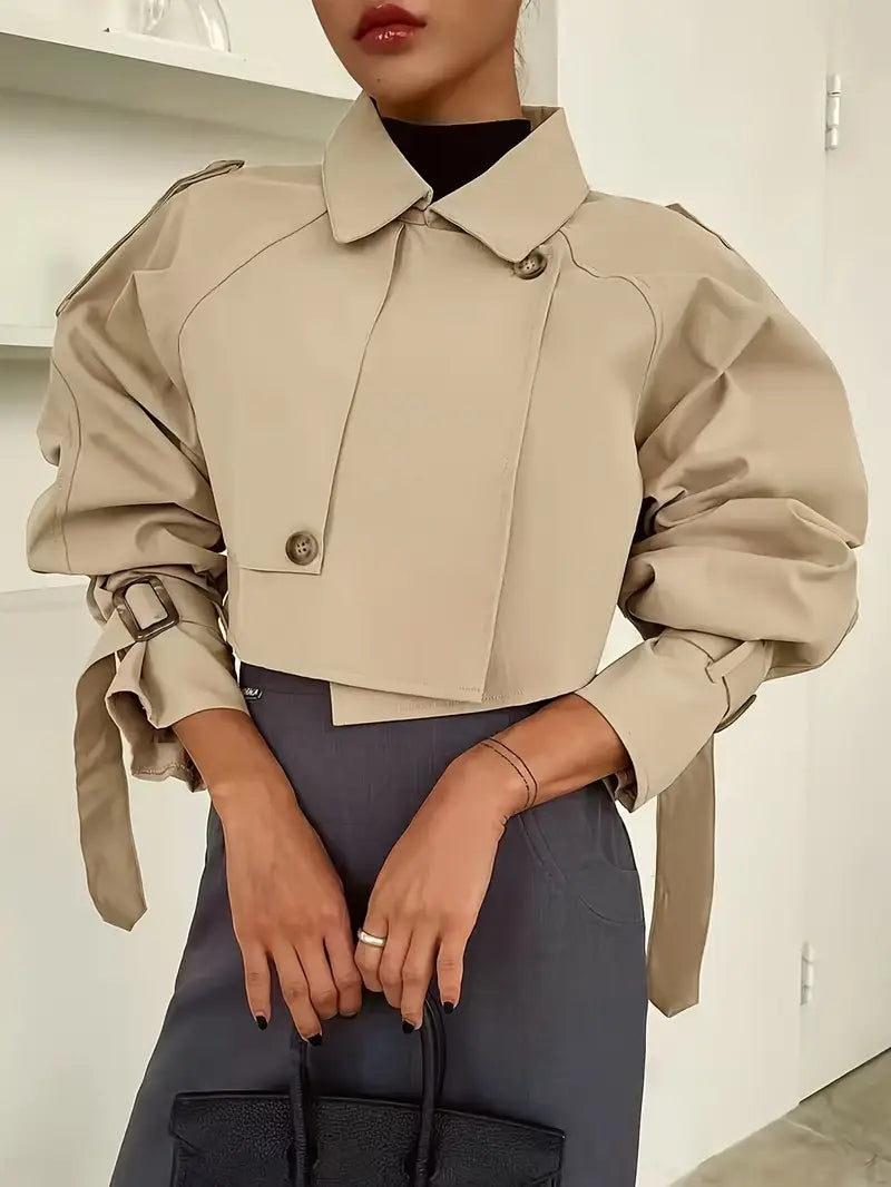 Chic Button-Up Raglan Sleeve Windbreaker