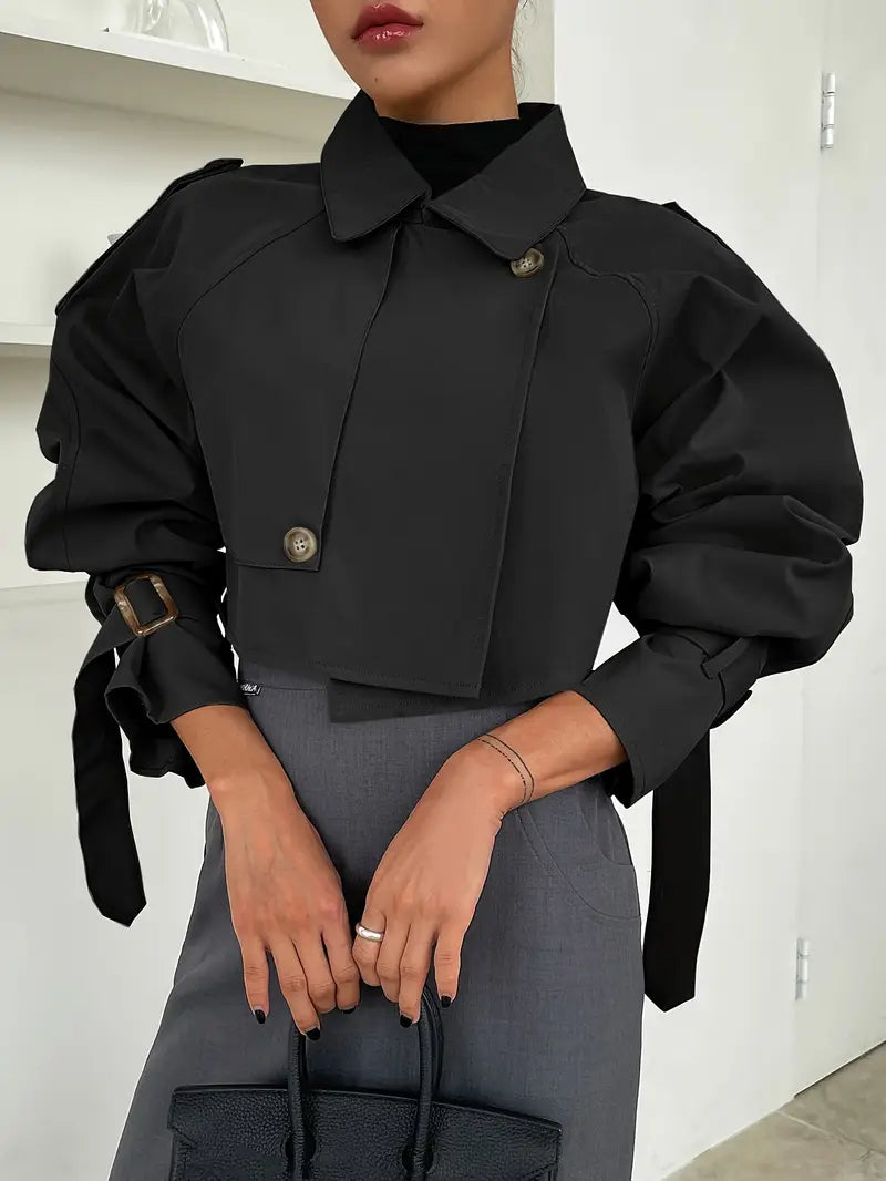 Chic Button-Up Raglan Sleeve Windbreaker