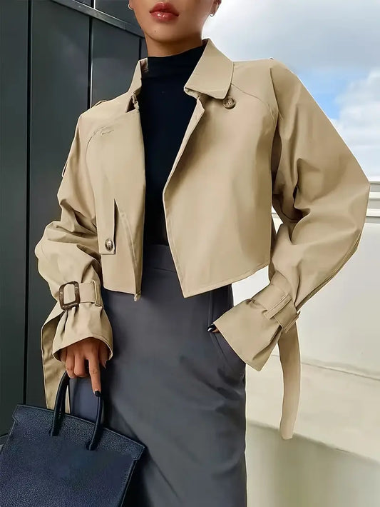 Chic Button-Up Raglan Sleeve Windbreaker